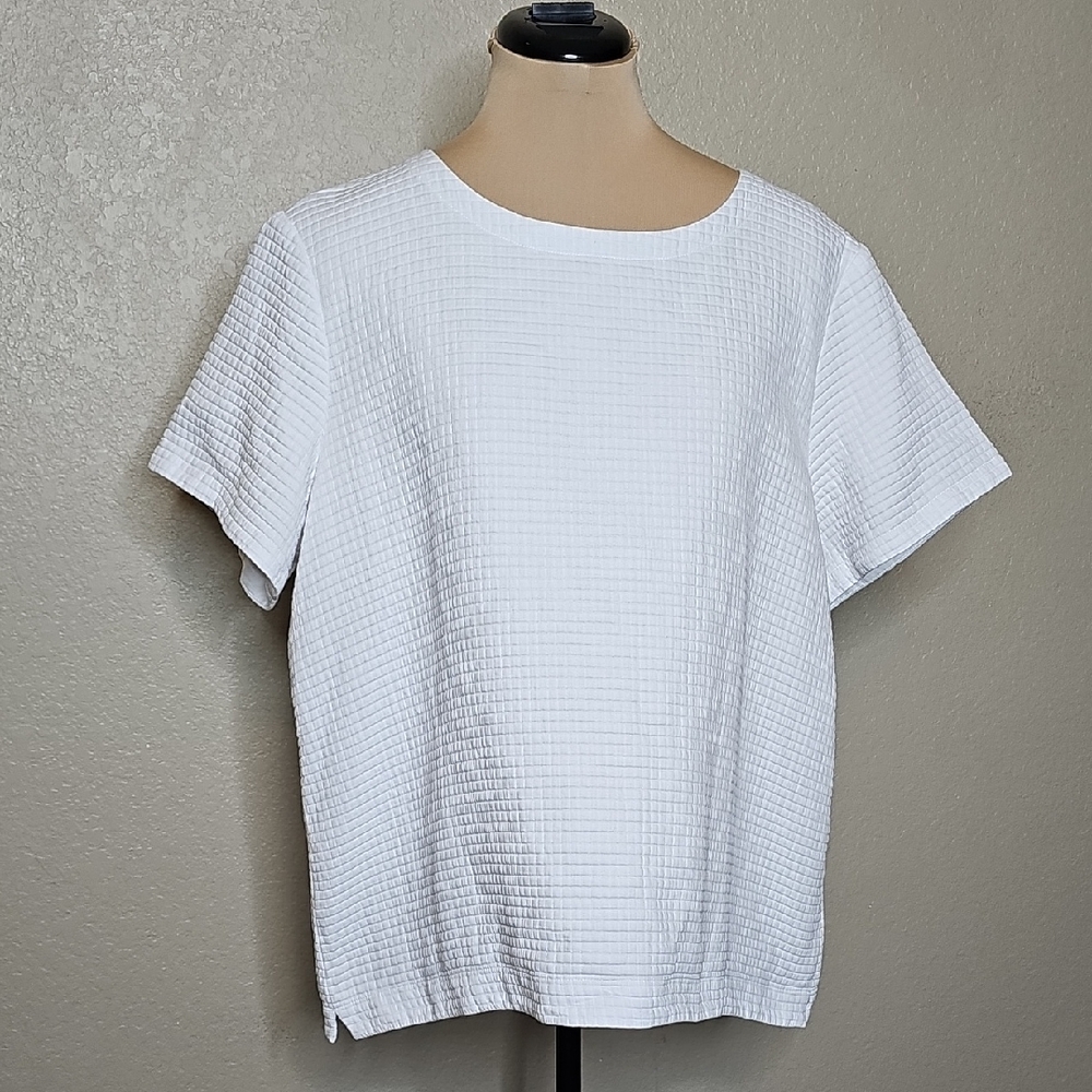 Eileen Fisher XL White Grid Textured Women's boxy short sleeve Top